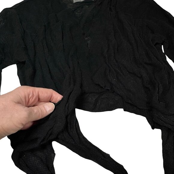All Saints Black Cardigan SZ M Crinkle Metallic Goth Contemporary Minimalist - Picture 10 of 14